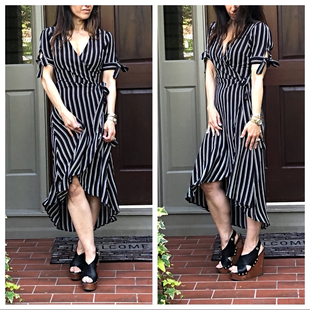 ✨LAST ONE✨Striped high low chic wrap dress - Picture 2 of 8